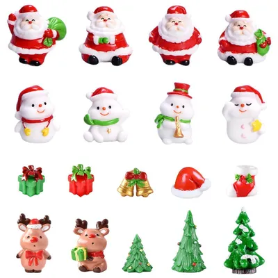 Produktbild von 18 Stück Mini Weihnachtsfiguren Harz Deko Figuren Weihnachtsmann Rentier Schneemann für Tischdeko Garten Puppenhaus