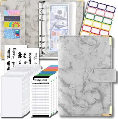 Image de Carnet d'organisation, planificateur de budget, classeur financier, set gris