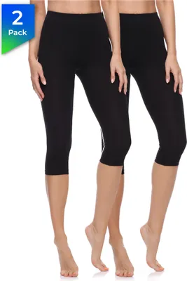Produktbild von Merry Style Damen 3/4 Leggings Fitnesshose aus Baumwolle 2 Pack MS10-199 (Schwarz/Schwarz, M)