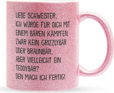 Produktbild von 22Feels Glitzertasse Pink Schwester Geschenk Geburtstag Weihnachten Geschwister Mädchen Frauen Teenager Schwesterherz Geschenkidee Bürotasse