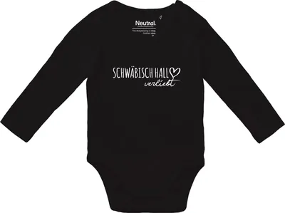 Produktbild von Huuraa Baby Body Schwäbisch Hall verliebt 74 Black  Baumwolle Fairtrade Langarmbody Geschenkidee