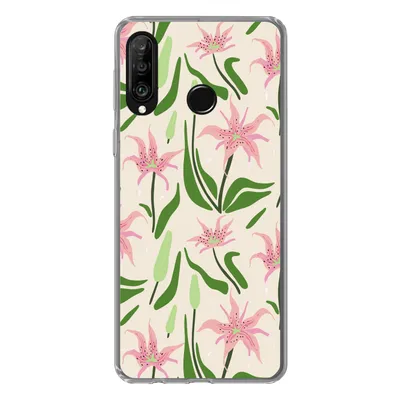 Produktbild von MuchoWow® Handyhülle Schutzhülle Hülle für Huawei P30 Lite Blume - Rosa - Blatt Silikon Softcase Handy Hülle - Handyhülle