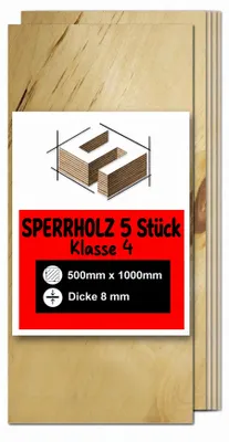 Produktbild von Rechteckige Birkensperrholzplatten zum Basteln und Bemalen – Lasergravur, CNC-Fräsen, Modellbau, Laubsägearbeiten, Brandmalerei und Decoupage – Klasse 4 – 50 × 100 cm (500 × 1000 mm) – 8 mm – 5 Stück