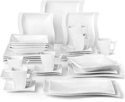 Image de MALACASA, série FLORA 32 pcs. service combiné incl. plaque service de table en porcelaine