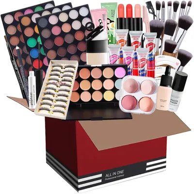 Obrázek produktu pro Profesionální sada make-upu, 50 kusů, včetně kosmetické taštičky, paletka očních stínů, lesk na rty, dárková sada