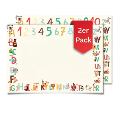 Produktbild von Friendly Fox 2x Kinder Schreibtischunterlage ABC DIN A2 Papier Schreibunterlage, 25 Blatt Block zum Malen, Schreibtisch Unterlage