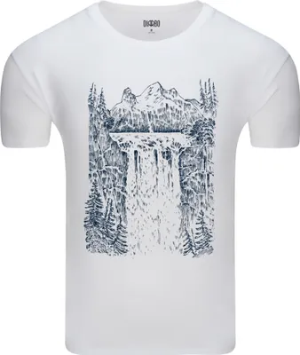 Produktbild von Diarbo Herren T-Shirt mit Landschaft Druck Wasserfall und Berge Weiß Gr.M