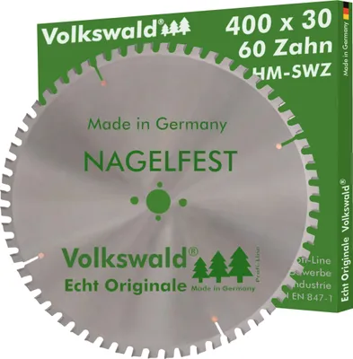 Produktbild von Volkswald ® HM-Sägeblatt SWZ 400 x 30 mm Z= 60 SUPER nagelfest für Wippsäge Tischkreissäge Kreissäge Brennholzsäge Ersatzsägeblatt für Bauholz Naturholz Brennholz Hartholz Schalholz Faserplatten Leimholz