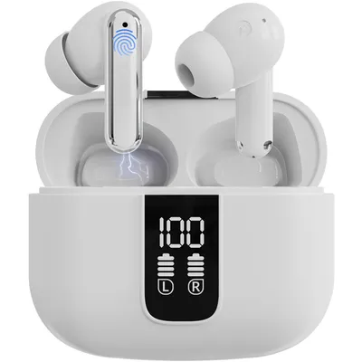 Productafbeelding van Strex Draadloze Oordopjes - Active Noise Cancelling - LED Display - Draadloze Oortjes Bluetooth - Oortjes Draadloos - Bluetooth 5.3 - Wit