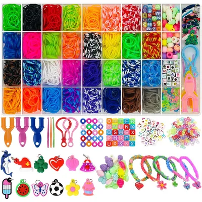 Produktbild von Loom-Bänder Gummibänder Bastelset - Über 2200 Gummibänder - 100 S-Verschlüsse - 12 Cartoon-Dekorationen - Mit Kunststoff-Aufbewahrungsbox für Kinder