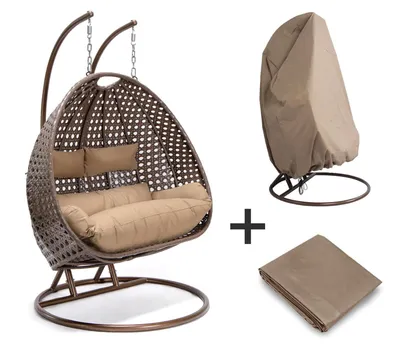 Produktbild von HOME DELUXE - Hängesessel TWIN - Braun, Höhe 195 cm - inkl. Regenabdeckung, Gestell, Sitz- und Rückenkissen I Polyrattan Hängestuhl Gartenschaukel Hängekorb