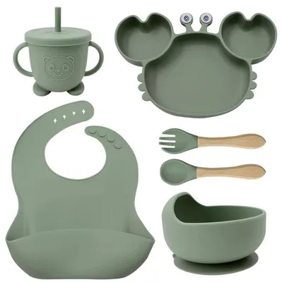 Immagine prodotto di Omgoods - Set da 6 pezzi in silicone per bambini, ideale per l'alimentazione, con ventosa