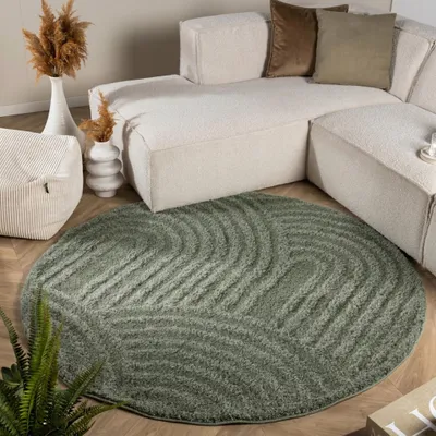 Image de Volero - Tapis rond scandinave - Lova Arches Vert - Ø 120cm