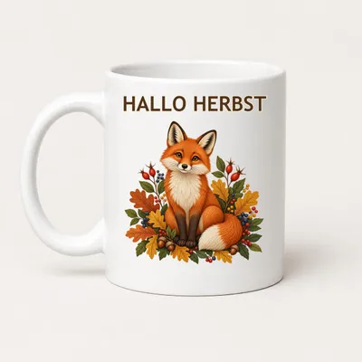 Produktbild von Hallo Herbst Fuchs Tasse 325 ml Keramik – Herbstmotiv Kaffeebecher Geschenk