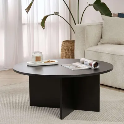 Image de Simbario - Table basse, 90x90x40h cm Noir, Forme Ronde