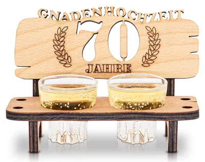 Schnapsbank 70. Hochzeitstag, Holz, 2 Gläser & Kerzen, klassisch