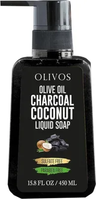 Produktbild von Olivos Olive Oil Charcoal Liquid Soap 12 Stück, flüssige Handseife mit Aktiv Kohle 450ml
