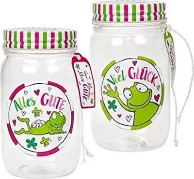 Produktbild von Sparschwein / Spardose aus Kunststoff / Organizer / Wunschsammler / Frosch Motiv / Alles Gute / Viel Glück / Geschenke - 2 Stück