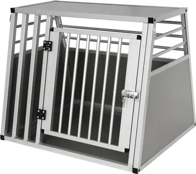 Produktbild von Auto-Hundebox Gael – Aluminium Hundetransportbox – Autokennel & Reisehundebox – Silber – 65×65×80cm – Leicht & Stabil
