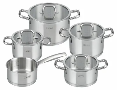 Produktbild von Lafer Topfset Edelstahl 5-tlg. mit Glasdeckel für alle Herdarten backofengeeignet