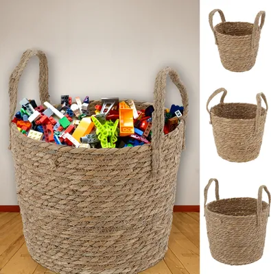 Produktbild von Aufbewahrungskorb 3er Set mit Henkel Jute Cattail 3 Größen Korb Dekokorb Henkelkorb Ordnungskorb