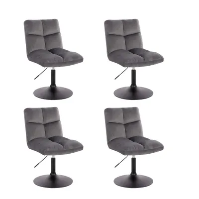Four gray bar stools are arranged in a two-by-two grid against a white background.