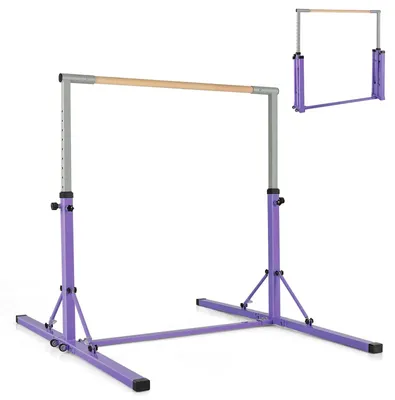 Obrázek produktu pro KOMFOTTEU, hrazda pro děti, gymnastická hrazda, výškově nastavitelná 90-150 cm, skládací kovová hrazda, nosnost do 120 kg, gymnastická tyč s kolečky, vhodná pro děti od 3 let, pro použití v interiéru i exteriéru