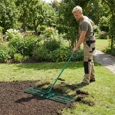 Produktbild von Rasenrechen zum Nivellieren, 91 x 25 cm, verstellbarer Griff