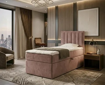 Produktbild von NORDELO Boxspringbett MORFEO 120x200 cm AMOR Velvet Rosa Komplett-Set gepolstertes Einzelbett mit Stauraum, Matratze und 4 cm Visco-Topper, Bonellfederkernmatratze, T30-Schaum