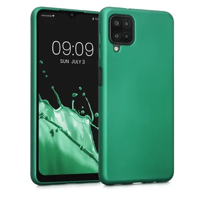 Produktbild von kwmobile Case kompatibel mit Samsung Galaxy A12 Hülle - Schutzhülle aus Silikon metallisch schimmernd - Handyhülle Metallic Dunkelgrün