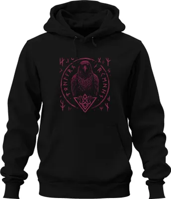 Obrázek produktu pro Viking Raven Norse Mythology Runes Celtic Knot Nordic Uni mikina s kapucí, černá, L
