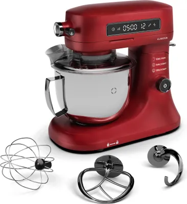 Image de Klarstein Chiara Robot de cuisine multifonctions – 1600 W, bol inox 5 L, 12 vitesses, écran tactile LCD, silencieux ≤ 72 dB, accessoires lavables, set de pâtisserie, boîtier en aluminium moulé, rouge