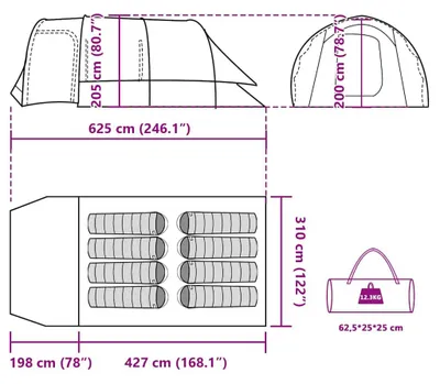 Produktbild von vidaXL Tunnel-Familienzelt 8 Personen Blau Wasserdicht