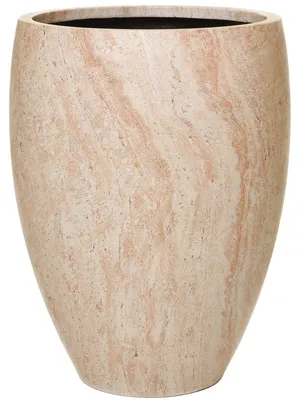 Produktbild von VIVANNO Pflanzkübel Fiberglas OVOLO Rund, Travertin Steinoptik - 42x55 cm