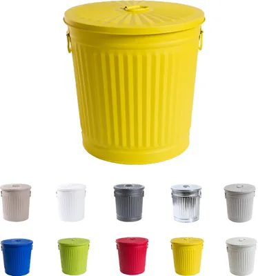 Produktbild von Jinfa Mülleimer mit Deckel, Ascheeimer, Abfallbehälter, Mülltonne, Papierkorb  aus Metall, Gelb, Ø 21,5 cm, Höhe 21,5 cm 7 Liter