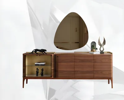 Obrázek produktu pro Příborník se zrcadlem Příborník Dřevěná skříňka Hnědá komoda Design