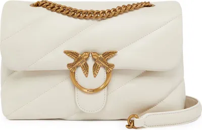 Produktbild von PINKO Leder Umhängetasche Schultertasche Love Puff Classic CL Sheep Nappa White - Antique Gold creme