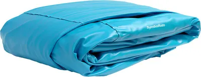 A folded blue trampoline replacement mat on a white background.