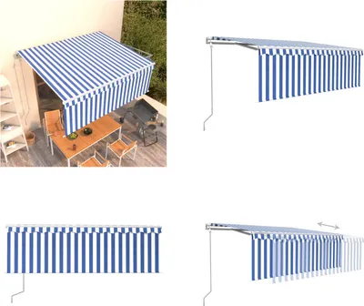 Produktbild von vidaXL Markise Automatisch Einziehbar mit Volant 4x3 m Blau und Weiß - Markise - Markisen - Sonnendach - Sonnendächer