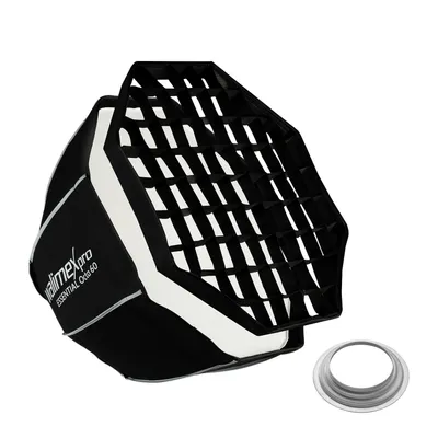 Productafbeelding van Walimex pro Essential Octagon softbox, 60 cm + softboxadapter voor Hensel Expert, 360° draaibaar, eenvoudig op te zetten, inclusief reflector, Bowens adapter en transporttas, ideaal voor portret- en beautyfotografie