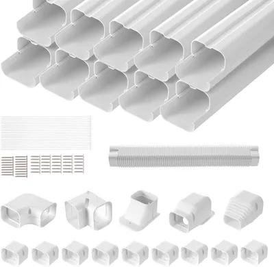 Immagine prodotto di VEVOR copri linea mini split 76,2 mm L 5400 mm L, copertura decorativa delle tubazioni in PVC per il condizionamento dell'aria con 10 condotti diritti e componenti completi, verniciabile per pompe di calore, bianco