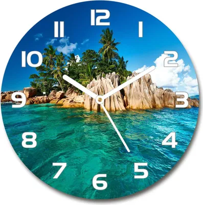Produktbild von Wanduhr aus Glas 30fi Glasbild Glasuhr Gehärtetes Glas - weisse-zeiger - Tropical island