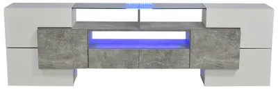 Imagen del producto de Mueble de TV gris y blanco, con acabado brillante de MDF, para televisores de 60 a 69 pulgadas