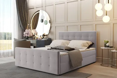 Produktbild von Boxspringbett Schlafzimmerbett CARLOS 140x220cm Stoff Soro Altweiss inkl.Bettkasten