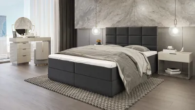 Obrázok produktu pre PREDAJ LEADER skriňová posteľ DENVER 200x200 cm čalúnená posteľ s dvoma zásuvkami, kompletná súprava s matracom a topperom (4 cm), grafit, posteľná látka JASMINE 96