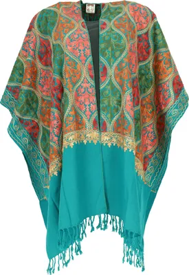 Produktbild von Bestickter Ponchoschal, Poncho, Cape Schal - Türkis, Damen, Polyacryl, Jacken, Mäntel & Ponchos