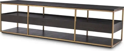 Produktbild von Casa Padrino Luxus TV Schrank Mokka / Messing 220 x 55 x H. 61 cm - Massivholz Sideboard mit 3 Schubladen - Wohnzimmer Möbel - Hotel Möbel - Luxus Kollektion