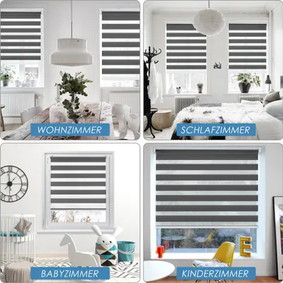 Produktbild von Grandekor Doppelrollo schnurlos Klemmfix Rollos für Fenster ohne Bohren & zum Bohren, Grau 75x150cm (B×H) Drücken Und Ziehen Springrollos, Lichtdurchlässig Aber Blickdicht