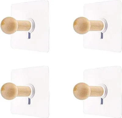 Produktbild von Holz Garderobenhaken 4-teilig für Jacken Handtücher Schlafzimmerdeko