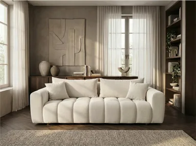 Produktbild von Schlafsofa Cosmo 240Cm Hr-Schaum Strukturstoff Puente 03 Cremeweiß